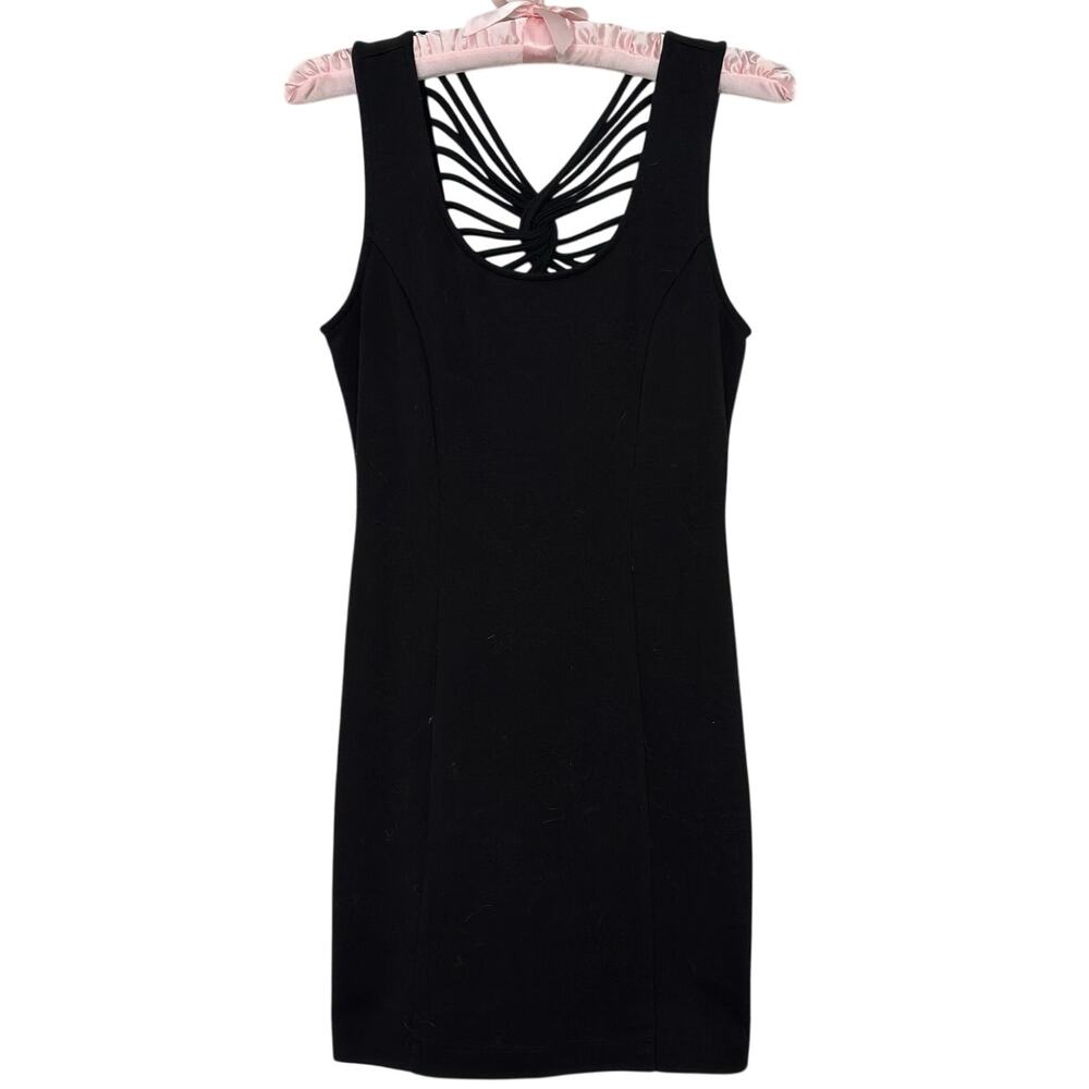 Vintage Y2K Forever 21 Small Black Strappy Back Butterfly Cutout Mini Dress
